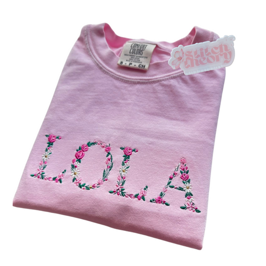 Custom Embroidery Floral Name Shirt