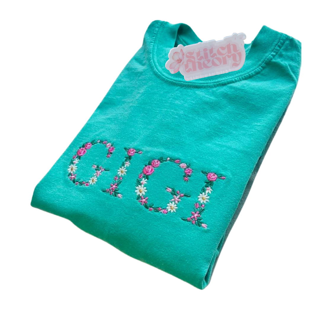 Custom Embroidery Floral Name Shirt