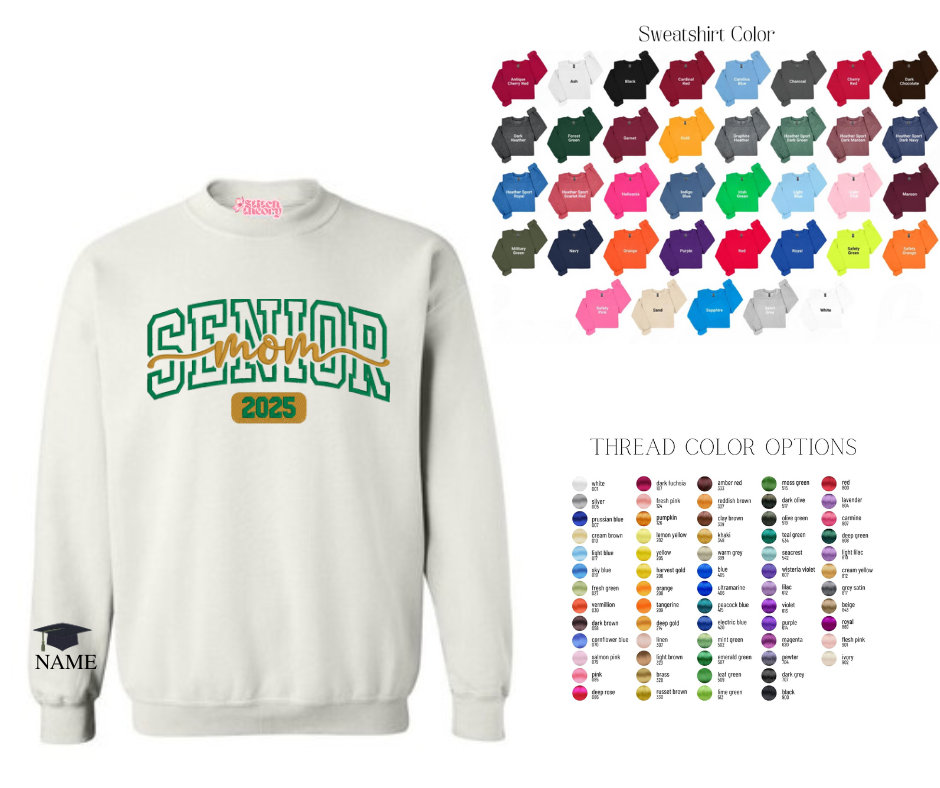 Custom Senior Mom 2025 Sweatshirt – Personalized Colors + Optional Graduation Sleeve