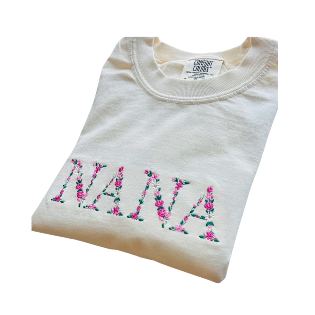 Custom Embroidery Floral Name Shirt