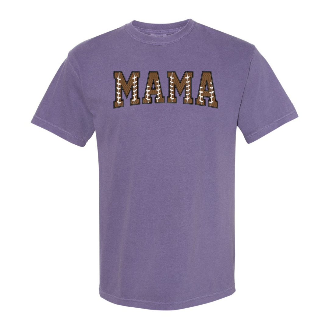 Custom Football Mama Shirt – Embroidered Game Day Tee or Long Sleeve | Add Name on Back & Sleeve | Personalized Football Mom Shirt