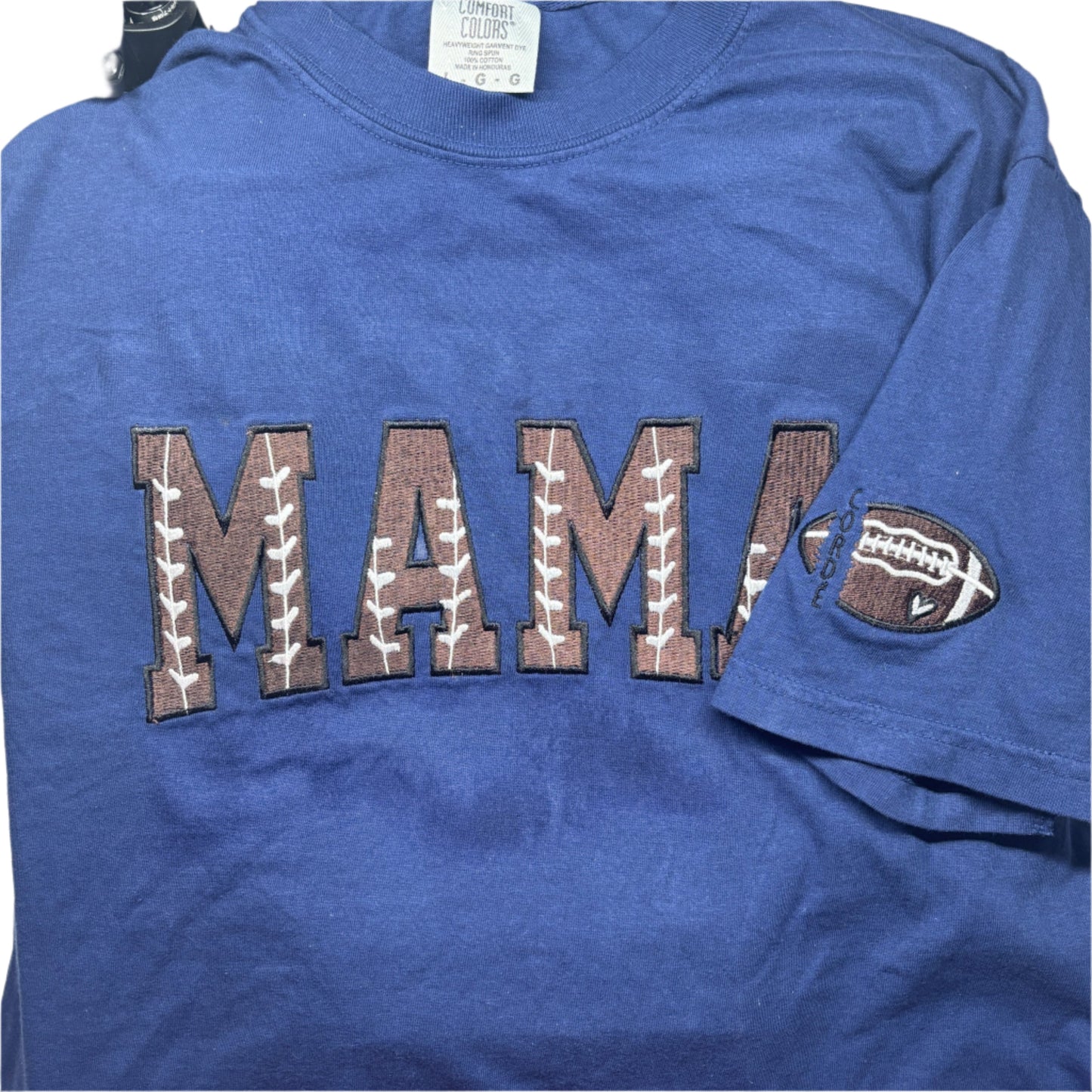 Custom Football Mama Shirt – Embroidered Game Day Tee or Long Sleeve | Add Name on Back & Sleeve | Personalized Football Mom Shirt