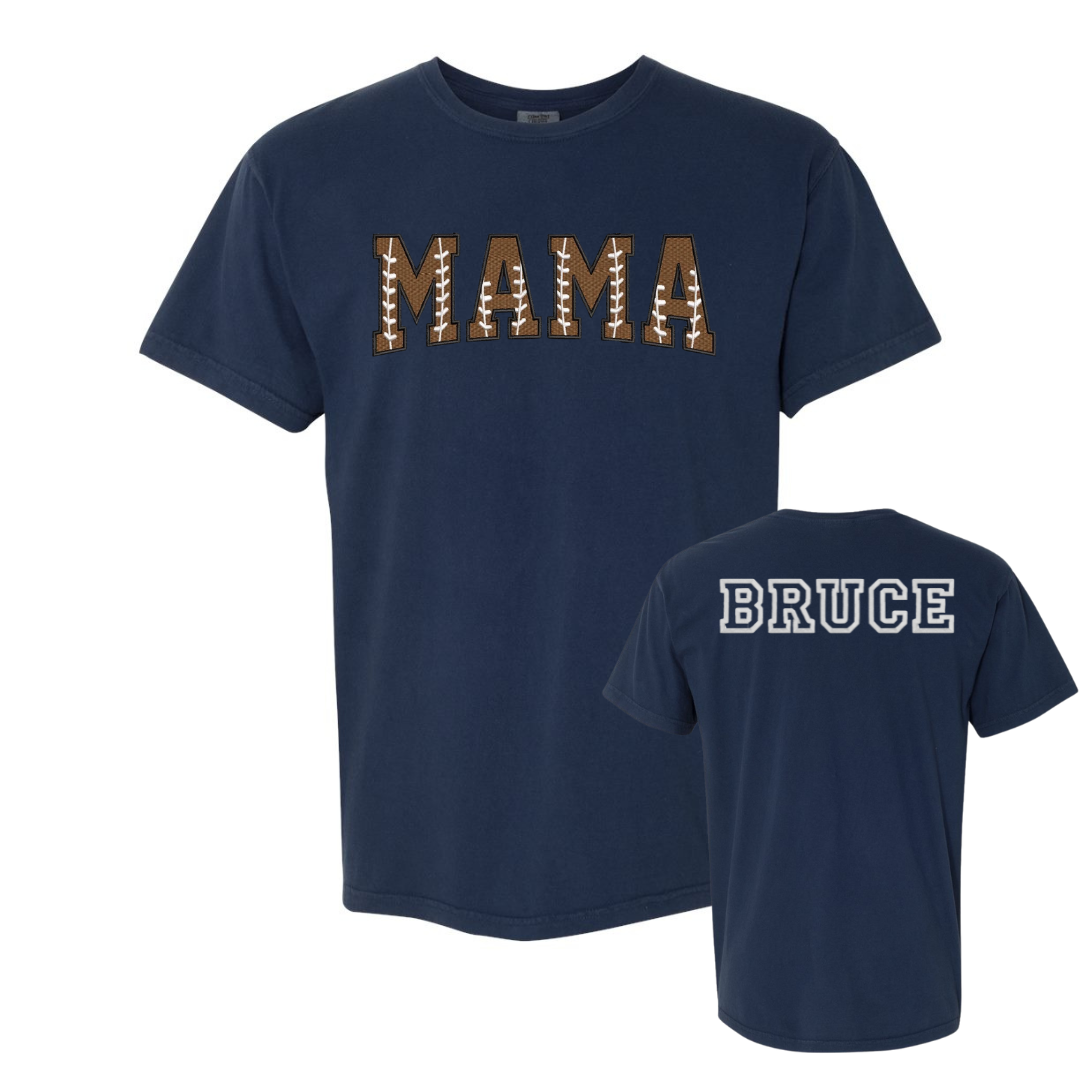 Custom Football Mama Shirt – Embroidered Game Day Tee or Long Sleeve | Add Name on Back & Sleeve | Personalized Football Mom Shirt