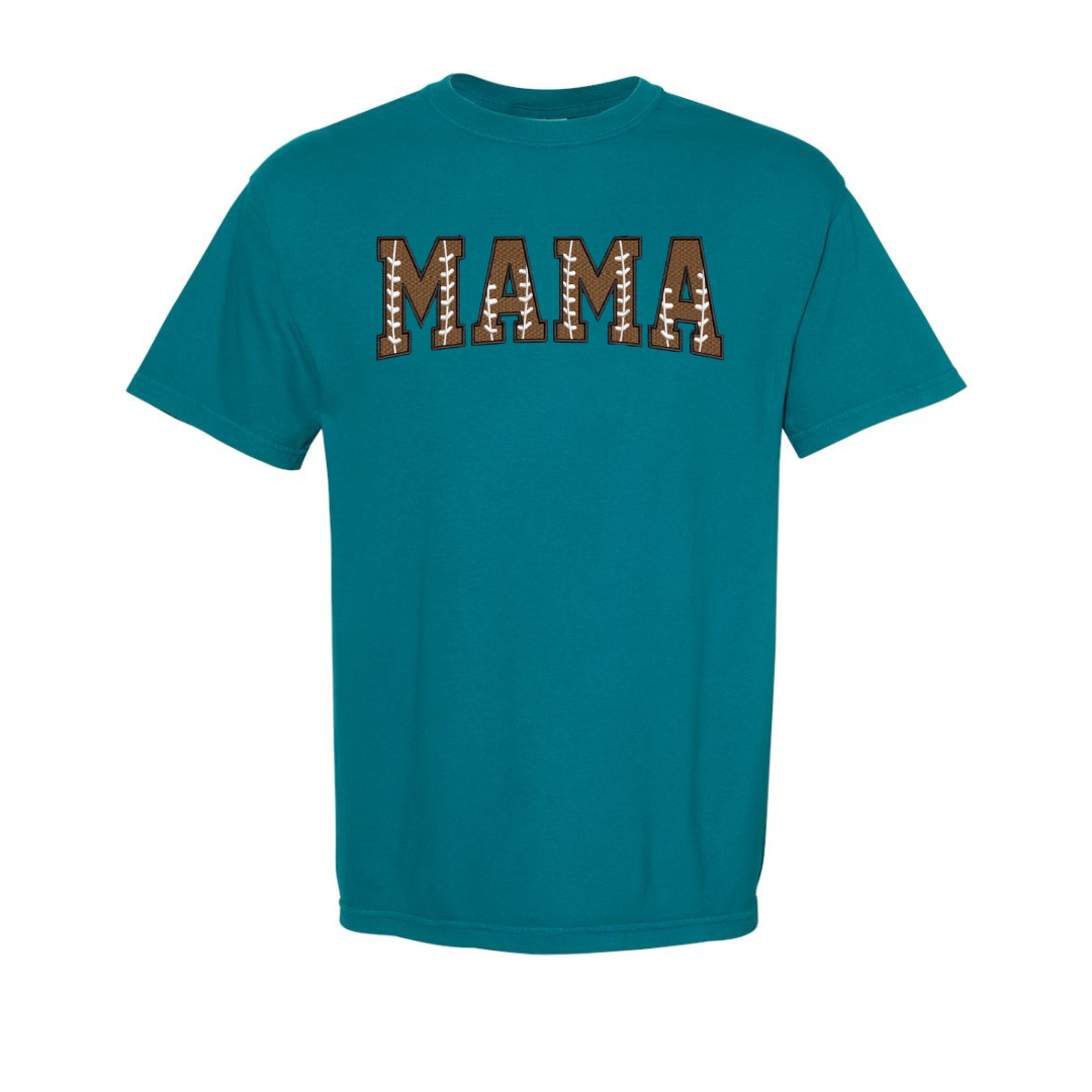 Custom Football Mama Shirt – Embroidered Game Day Tee or Long Sleeve | Add Name on Back & Sleeve | Personalized Football Mom Shirt